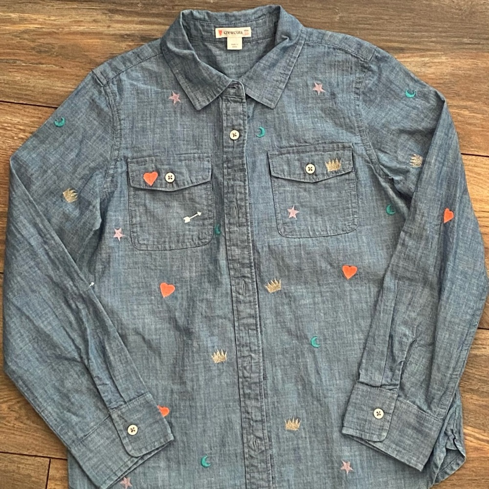 Crewcuts denim embroidered shirt size 10. EUC